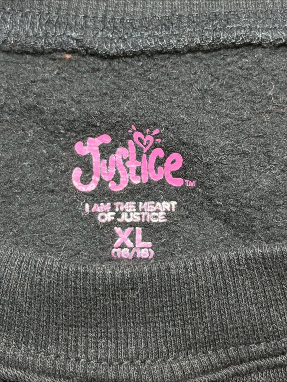 Justice Sport Girls XL 16/18 Black Cropped Logo Crewneck Sweatshirt Glitter